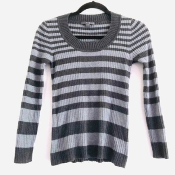 Forever 21 Knit Top L Long Sleeve Striped Ribbed Gray Basic 2000s Y2K - Picture 1 of 8